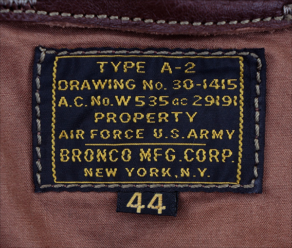 Good Wear Leather's Bronco MFG. Co. Type A-2 Label