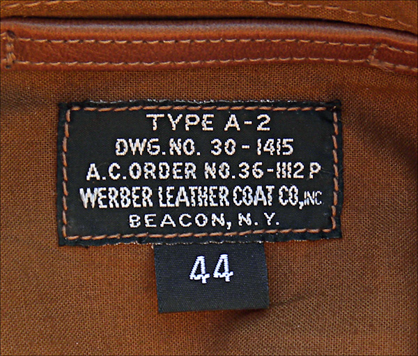 Good Wear Leather Coat Company — Sale 1936 Werber A-2 Jacket