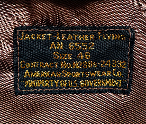 American Sportswear AN-6552 U.S. Navy Goatskin Flight Jacket