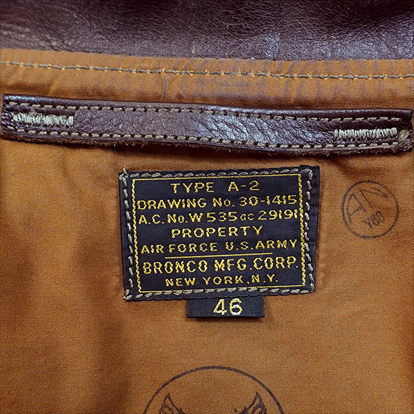 Good Wear Bronco Mfg. Corp. Type A-2 Flying Flight Jacket Horsehide Goatskin WWII